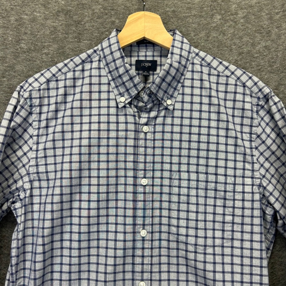 J.Crew Mens Slim Fit Blue White Check Cotton Button Down Shirt F4560 Size M